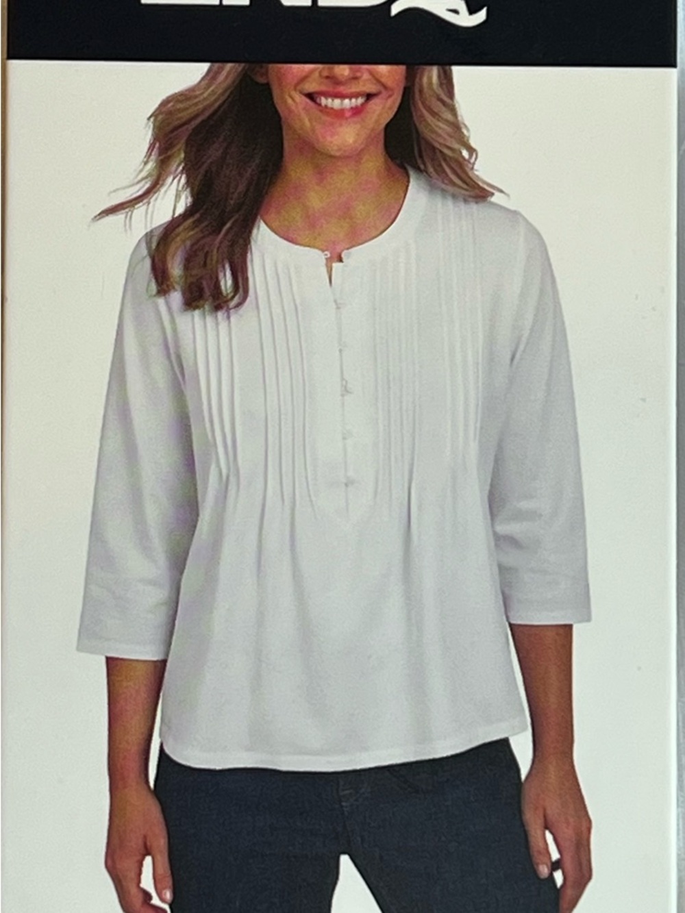 Lands' End White Pintuck Henley Tunic (L)